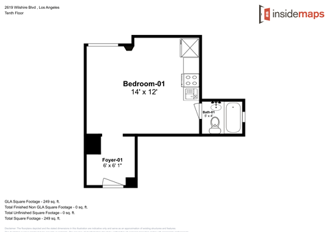Floor plan for studio, 1 bath, 420 sqft